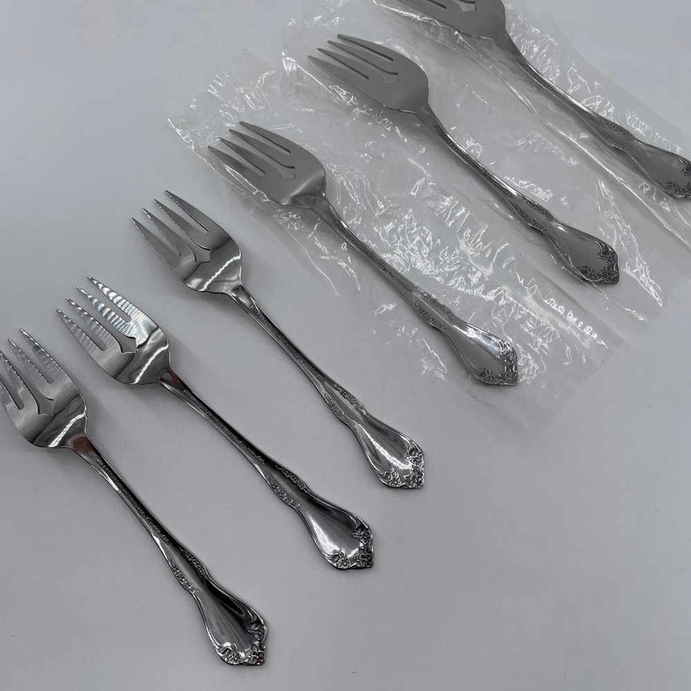 Wm Rogers Mansfield Salad Fork x6 Oneida Stainless Glossy - Picture 5 of 7